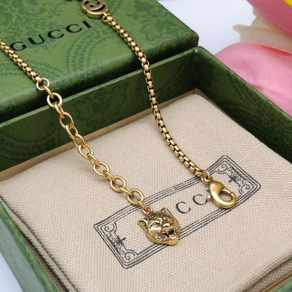 18K Double Gucci Interlocking Gucci Red Flowers Necklace