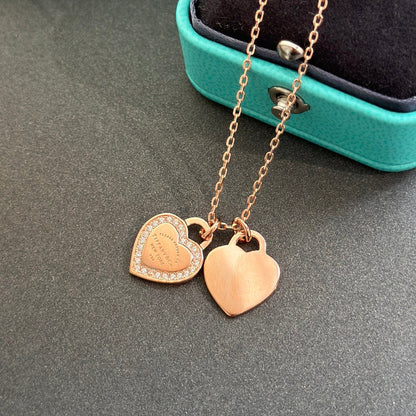 18K Tiffany Red Double Heart Diamond Necklaces