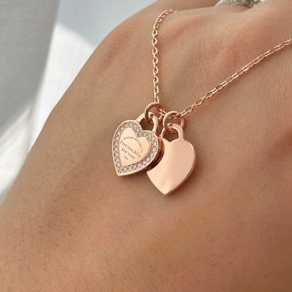 18K Tiffany Red Double Heart Diamond Necklaces