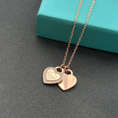 18K Tiffany Red Double Heart Diamond Necklaces