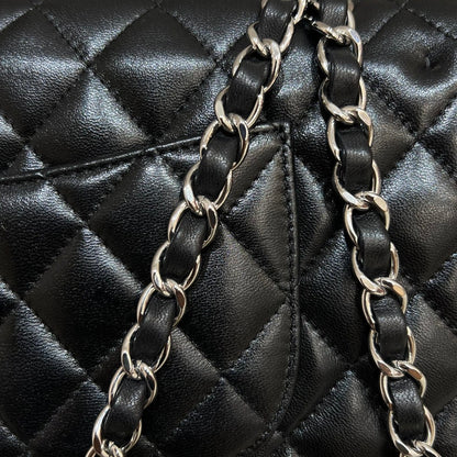 CHANEL FLAP BAG 25CM SILVER HARDWARE BLACK LAMBSKIN
