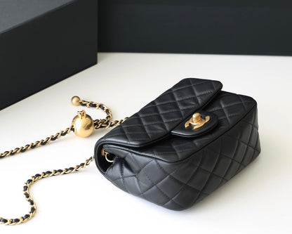 CHANEL FLAP BAG 17CM GOLD HARDWARE BLACK LAMBSKIN