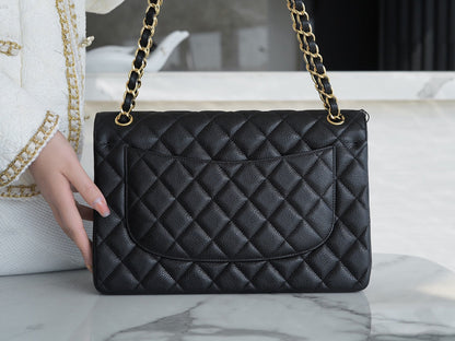 CHANEL FLAP BAG JUMBO 30CM GOLD HARDWARE BLACK CAVIAR