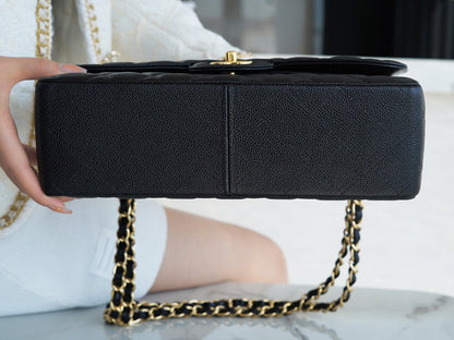 CHANEL FLAP BAG JUMBO 30CM GOLD HARDWARE BLACK CAVIAR