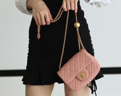 CHANEL FLAP BAG 17CM BABY PINK LAMBSKIN GOLD HARDWARE