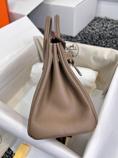HERMES BIRKIN 25CM BROWN TOGO LEATHER SILVER HARDWARE