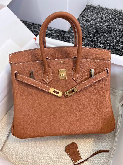 HERMES BIRKIN 25CM GOLD TOGO LEATHER GOLD HARDWARE