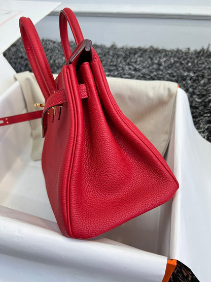 HERMES BIRKIN 25CM RED TOGO LEATHER GOLD HARDWARE