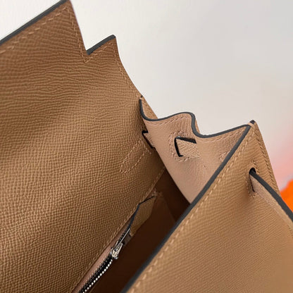 HERMES KELLY 25CM BEIGE EPSOM LEATHER SILVER HARDWARE
