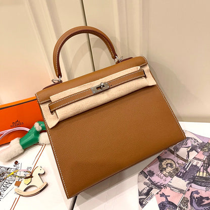 HERMES KELLY 25CM GOLD EPSOM LEATHER SILVER HARDWARE