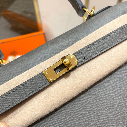 HERMES KELLY 25CM GRIS MOUETTE EPSOM LEATHER GOLD HARDWARE