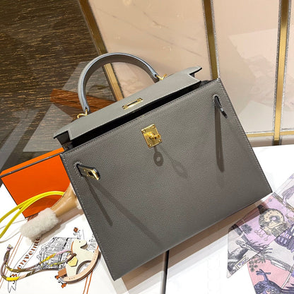 HERMES KELLY 25CM GRIS MOUETTE EPSOM LEATHER GOLD HARDWARE