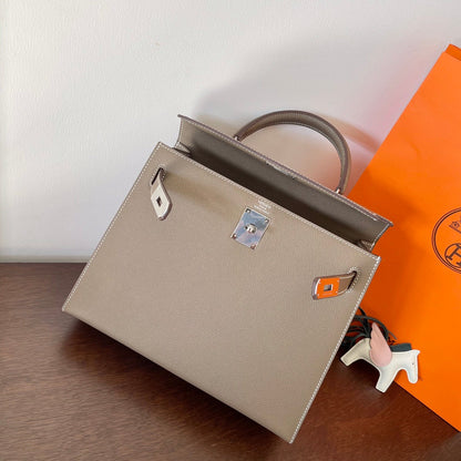 HERMES KELLY 28CM ETAIN EPSOM LEATHER SILVER HARDWARE