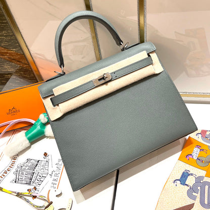HERMES KELLY 25CM GRIS MOUETTE EPSOM LEATHER SILVER HARDWARE