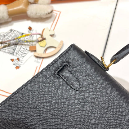 HERMES KELLY 25CM BLACK EPSOM LEATHER GOLD HARDWARE