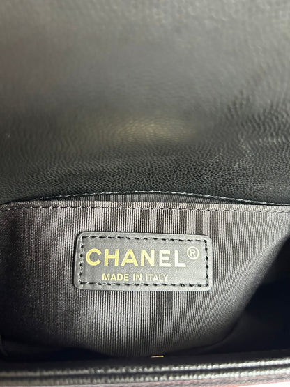 CHANEL BOY BAG SMALL 20 BLACK CHEVRON CAVIAR GOLD HARDWARE