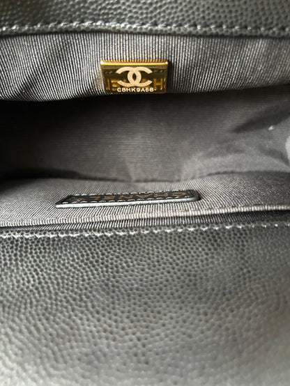 CHANEL BOY BAG SMALL 20 BLACK CHEVRON CAVIAR GOLD HARDWARE