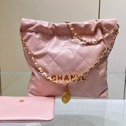 CHANEL HOBO BAG 22 PINK LAMBSKIN GOLD HARDWARE