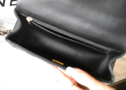 CHANEL FLAP BAG 23 BLACK LAMBSKIN GOLD HARDWARE TOPHAND