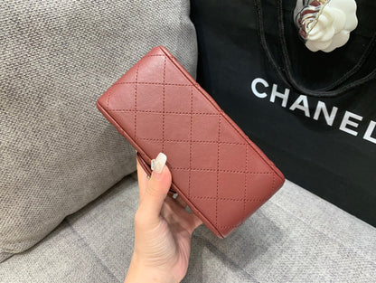 CHANEL MINI SQUARE FLAP BAG 17CM BURGUNDY LAMBSKIN SILVER HARDWARE