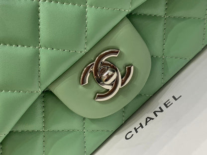 CHANEL MINI SQUARE FLAP BAG 17CM LIGHT GREEN LAMBSKIN SILVER HARDWARE