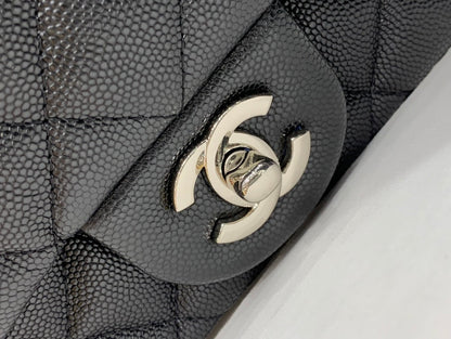 CHANEL MINI SQUARE FLAP BAG 17CM BLACK CAVIAR SILVER HARDWARE