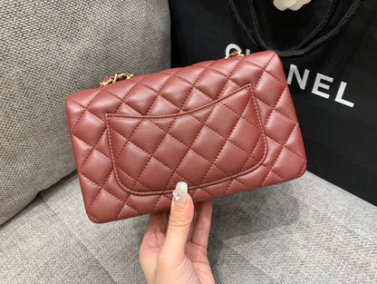 CHANEL MINI RECTANGLE FLAP BAG 20CM BURGUNDY LAMBSKIN GOLD HARDWARE