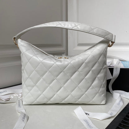 CHANEL HOBO 28CM WHITE LAMBSKIN GOLD HARDWARE