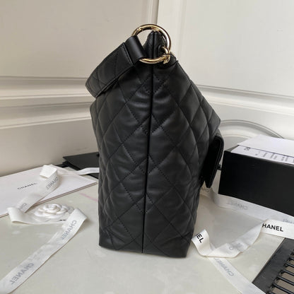 CHANEL LARGE HOBO 37CM BLACK LAMBSKIN GOLD HARDWARE