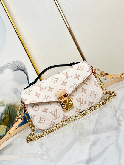 LOUIS VUITTON POCHETTE METIS 21.5 WHITE BROWN MONOGRAM CANVAS