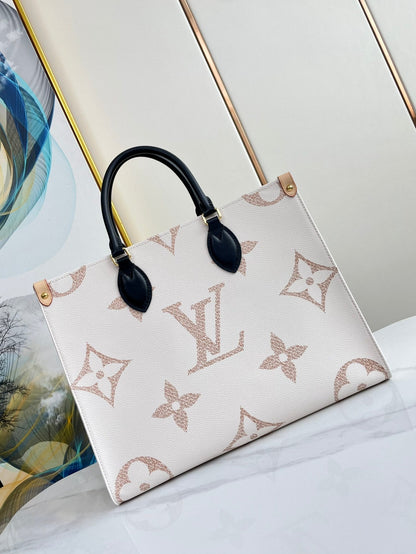 LOUIS VUITTON ONTHEGO 35 WHITE BROWN MONOGRAM CANVAS