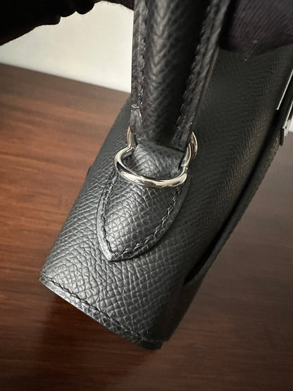 HERMES KELLY 25CM BLACK EPSOM SILVER HARDWARE