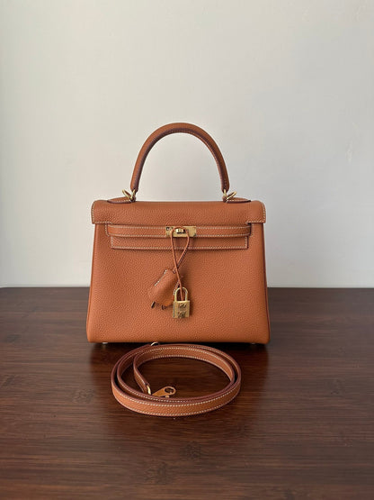 HERMES KELLY 25CM GOLD TOGO GOLD HARDWARE