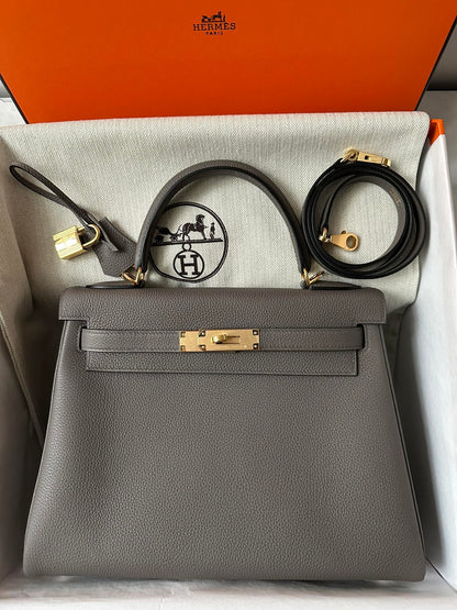HERMES KELLY 28CM ETAIN TOGO GOLD HARDWARE
