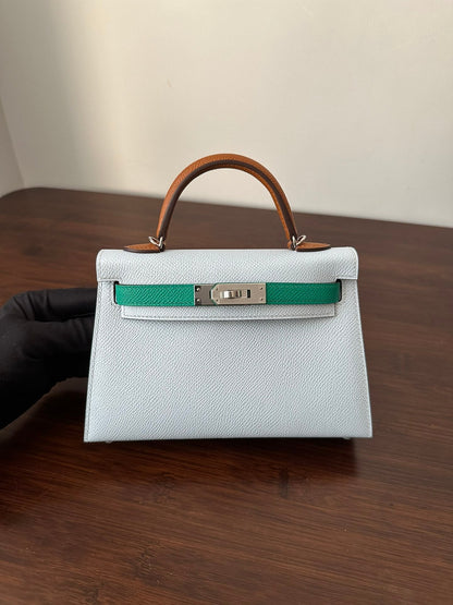 HERMES KELLY MINI 20 CLOUD BLUE EPSOM SILVER HARDWARE