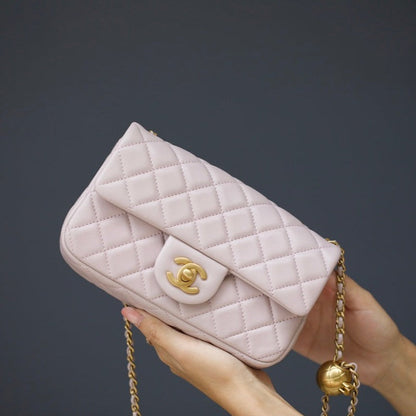CHANEL MINI RECTANGLE FLAP BAG 20CM LIGHT PINK LAMBSKIN GOLD HARDWARE