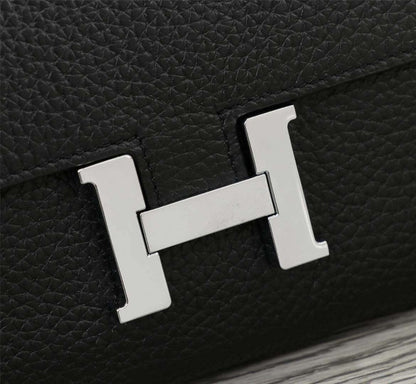 HERMES CLUTCH CONSTANCE 20.5 BLACK CALFSKIN SILVER HARDWARE