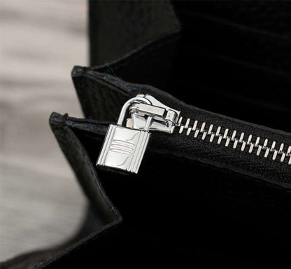 HERMES CLUTCH CONSTANCE 20.5 BLACK CALFSKIN SILVER HARDWARE