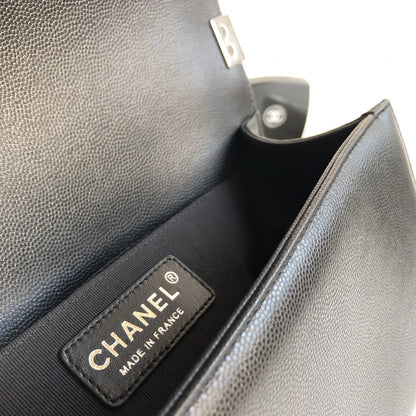 CHANEL MEDIUM 25 BOY BAG IN BLACK LAMBSKIN SILVER HARDWARE