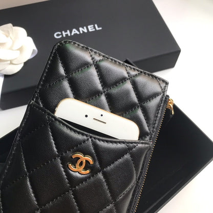 CHANEL MOBILE PURSE 19.5 BLACK GRAINED CALFSKIN GOLD ICON