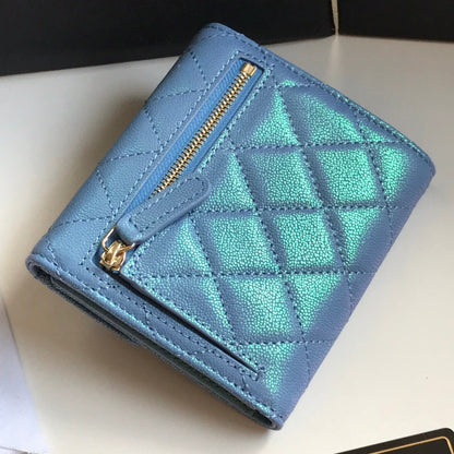 CHANEL FLAP CARD HOLDER 11.5 SKY GRAINED CALFSKIN GOLD ICON