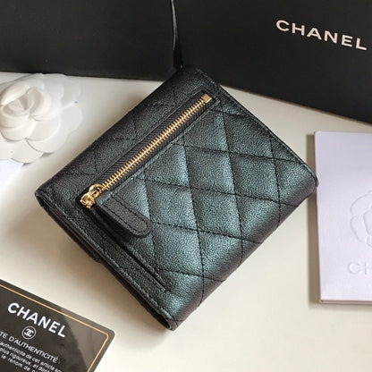 CHANEL FLAP CARD HOLDER 11.5 BLACK GRAINED CALFSKIN WITH GOLD ICON
