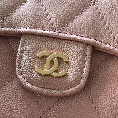 CHANEL FLAP CARD HOLDER 11.5 PALE PINK GRAINED CALFSKIN GOLD ICON