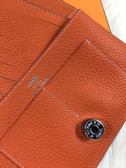 HERMES DOGON WALLET 20 ORANGE GRAINED CALFSKIN