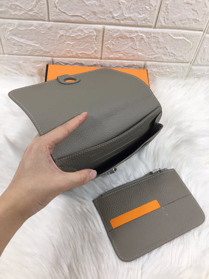 HERMES DOGON WALLET 20 GRAY GRAINED CALFSKIN