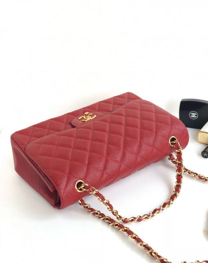 CHANEL FLAP BAG JUMBO 30CM RED CAVIAR GOLD HARDWARE