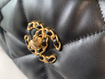 CHANEL 19 FLAP BAG 30 BLACK GOATSKIN GOLD HARDWARE