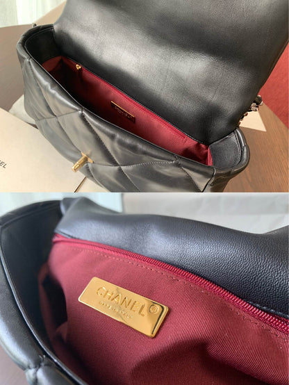CHANEL 19 FLAP BAG 30 BLACK GOATSKIN GOLD HARDWARE