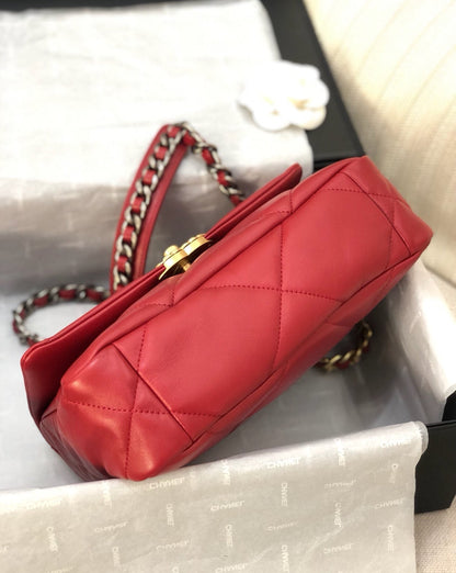 CHANEL 19 FLAP BAG 26 RED LAMBSKIN GOLD HARDWARE