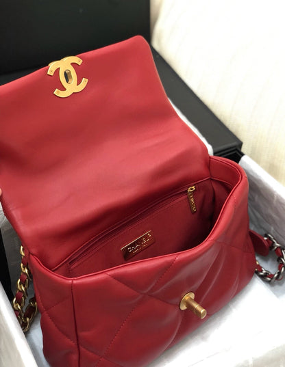 CHANEL 19 FLAP BAG 26 RED LAMBSKIN GOLD HARDWARE
